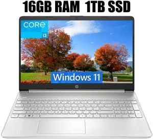 HP 15 Business Laptop, 15.6" HD (1366 x 768) Display, Intel Core i3-1115G4 2 Cores Processor, Intel UHD Graphics, 16GB DDR4  1TB PCIe SSD, Webcam, HDMI, SD Card Reader, Wi-Fi, Windows 11