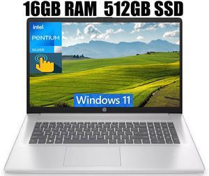 HP 17 Laptop, 17.3" HD+ (1600 x 900) Touchscreen, Intel Pentium Silver N5030 4 cores Processor, Intel UHD Graphics, 16GB DDR4  512GB PCIe SSD, WiFi, Bluetooth, HDMI, Windows 11