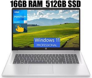HP 17 Laptop, 17.3" HD+ (1600 x 900) Touchscreen, Intel Pentium Silver N5030 4 cores Processor, Intel UHD Graphics, 16GB DDR4  512GB PCIe SSD, WiFi, Bluetooth, HDMI, Windows 11 Pro