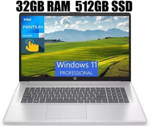 HP 17 Laptop, 17.3" HD+ (1600 x 900) Touchscreen, Intel Pentium Silver N5030 4 cores Processor, Intel UHD Graphics, 32GB DDR4  512GB PCIe SSD, WiFi, Bluetooth, HDMI, Windows 11 Pro
