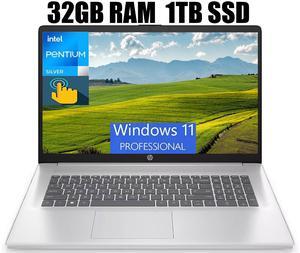 HP 17 Laptop, 17.3" HD+ (1600 x 900) Touchscreen, Intel Pentium Silver N5030 4 cores Processor, Intel UHD Graphics, 32GB DDR4  1TB PCIe SSD, WiFi, Bluetooth, HDMI, Windows 11 Pro