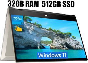 HP Pavilion X360 2-in-1 14 Laptop, 14" FHD (1920 x 1080) Touchscreen, Intel Core i5-1135G7 4 cores Processor, Intel Iris Xe graphics, 32GB DDR4  512GB PCIe SSD, Fingerprint reader, Windows 11