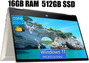 HP Pavilion X360 2-in-1 14 Laptop, 14" FHD (1920 x 1080) Touchscreen, Intel Core i5-1135G7 4 cores Processor, Intel Iris Xe graphics, 16GB DDR4  512GB PCIe SSD, Fingerprint reader, Windows 11 Pro