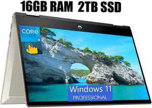 HP Pavilion X360 2-in-1 14 Laptop, 14" FHD (1920 x 1080) Touchscreen, Intel Core i5-1135G7 4 cores Processor, Intel Iris Xe graphics, 16GB DDR4  2TB PCIe SSD, Fingerprint reader, Windows 11 Pro