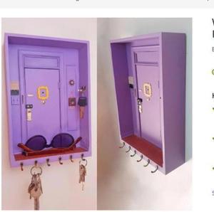 Wooden Purple Door Key Holder Hooks Wall Decor Hanger Entryway Shelf Box