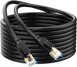Cat 8 Outdoor Ethernet Cable 100 ft - Hisetec Long Ethernet Cable Shielded Heavy Duty 26AWG 40Gbps 2000Mhz SFTP Patch Cord High Speed Cat8 LAN Network RJ45 Cable -in Wall -Outdoor- Weatherproof