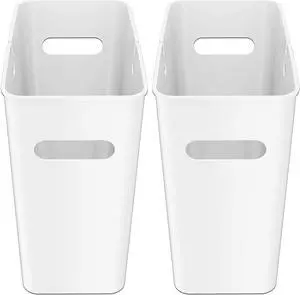 iTouchless SlimGiant 4.2 Gallon Slim Trash Can with Handles, 2-Pack 16 Liter Plastic Small Wastebasket Hanging Garbage Bin, Magazine/File Folder Storage Container, Home Office Bathroom Kitchen, White