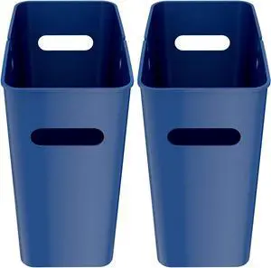 iTouchless SlimGiant 4.2 Gallon Slim Trash Can with Handles, 2-Pack 16 Liter Plastic Small Wastebasket Hanging Garbage Bin, Magazine/File Folder Storage Container, Home Office Bathroom Kitchen, Blue