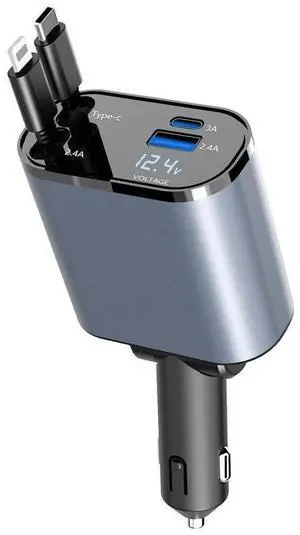 Retractable Car Charger 4 in 1 Fast Car Phone Charger 120W With USB Type C Cable Retractable Car Charger 4 in 1 Fast Car Phone Charger 120W With USB Type C Cable