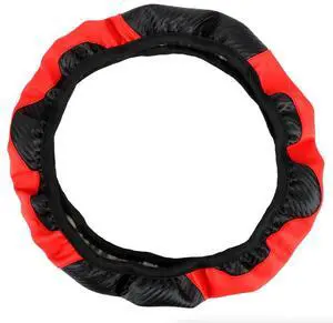 Car Steering Wheel Cover Red Black Leather Anti-slip For 15"/38cm Carbon Fiber Car Steering Wheel Cover Red Black Leather Anti-slip For 15"/38cm Carbon Fiber