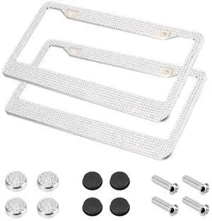 2PCS Bling License Plate Frame Glitter Crystal Sparkling Rhinestone Diamond Caps 2PCS Bling License Plate Frame Glitter Crystal Sparkling Rhinestone Diamond Caps