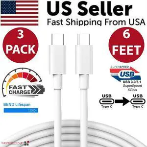 3 Pack 6FT USB-C to USB-C Cable Fast Charge Type C Charging Cord Rapid Charger 3 Pack 6FT USB-C to USB-C Cable Fast Charge Type C Charging Cord Rapid Charger