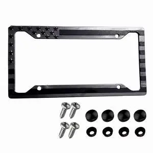 1X Black 3D USA American Flag License Plate Frame Holder Auto Car Tag Decal ABS 1X Black 3D USA American Flag License Plate Frame Holder Auto Car Tag Decal ABS
