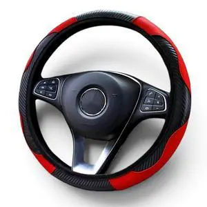 Car Steering Wheel Cover Red Black Leather Anti-slip For 15"/38cm Carbon Fiber Car Steering Wheel Cover Red Black Leather Anti-slip For 15"/38cm Carbon Fiber