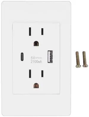 Dual Wall Outlet with USB Ports Charger AC Power Receptacle Plate Panel 15A 120V - White Dual Wall Outlet with USB Ports Charger AC Power Receptacle Plate Panel 15A 120V - White