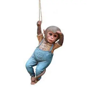 Monkey Chimp Hanging Rope Garden Ornament Outdoor Statue Sculpture Resin Decor - Chimp Monkey Chimp Hanging Rope Garden Ornament Outdoor Statue Sculpture Resin Decor - Chimp