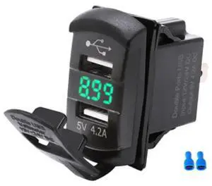 12V Dual USB Charger Socket LED Voltage Voltmeter Rocker Switch Panel Car Boat - Green 12V Dual USB Charger Socket LED Voltage Voltmeter Rocker Switch Panel Car Boat - Green