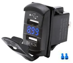 12V Dual USB Charger Socket LED Voltage Voltmeter Rocker Switch Panel Car Boat - Blue 12V Dual USB Charger Socket LED Voltage Voltmeter Rocker Switch Panel Car Boat - Blue
