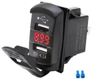 12V Dual USB Charger Socket LED Voltage Voltmeter Rocker Switch Panel Car Boat - Red 12V Dual USB Charger Socket LED Voltage Voltmeter Rocker Switch Panel Car Boat - Red