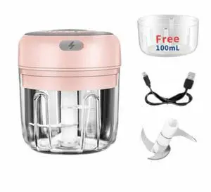 Electric 300ML Garlic Press Chopper Chili Onion Fruits Meat Mincer Blender Mixer - Pink Electric 300ML Garlic Press Chopper Chili Onion Fruits Meat Mincer Blender Mixer - Pink