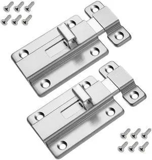 2Pcs Stainless Steel Latch Sliding Silver Doors Lock Keyless Door Bolt For Doors - 3 Inch 2Pcs Stainless Steel Latch Sliding Silver Doors Lock Keyless Door Bolt For Doors - 3 Inch