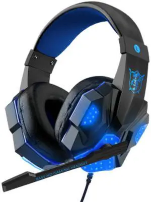 3.5mm Gaming Headset Mic LED Headphones Stereo Bass Surround For PC PS4 Xbox One - Black and Blue 3.5mm Gaming Headset Mic LED Headphones Stereo Bass Surround For PC PS4 Xbox One - Black and Blue