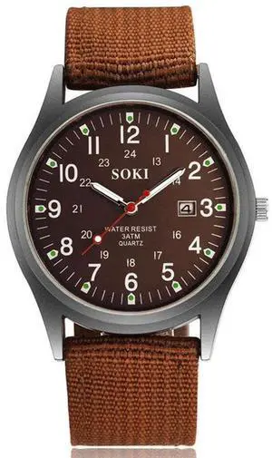 Men's Military Army Luminous 24 Hours Dial Nylon Strap Date Quartz Wrist Watch - Brown Men's Military Army Luminous 24 Hours Dial Nylon Strap Date Quartz Wrist Watch - Brown
