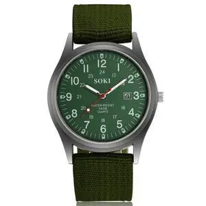 Men's Military Army Luminous 24 Hours Dial Nylon Strap Date Quartz Wrist Watch - Green Men's Military Army Luminous 24 Hours Dial Nylon Strap Date Quartz Wrist Watch - Green