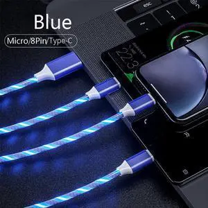 3 in 1 LED Fast Charging Cable Adapter For iPhone Micro USB Type C Charger Cord - Blue 3 in 1 LED Fast Charging Cable Adapter For iPhone Micro USB Type C Charger Cord - Blue