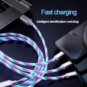 3 in 1 LED Fast Charging Cable Adapter For iPhone Micro USB Type C Charger Cord - Iridescent 3 in 1 LED Fast Charging Cable Adapter For iPhone Micro USB Type C Charger Cord - Iridescent