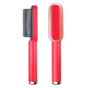 Hair Straightener Brush Straightening Curler Hot Comb Electric Adjustable Heat - Red Hair Straightener Brush Straightening Curler Hot Comb Electric Adjustable Heat - Red