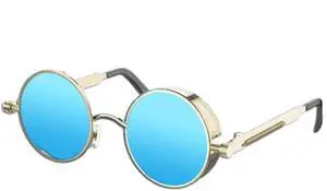 Retro Round Polarized Sunglasses Men Women Vintage Gothic Steampunk Glasses - Gold/Blue Polarized Retro Round Polarized Sunglasses Men Women Vintage Gothic Steampunk Glasses - Gold/Blue Polarized