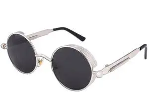 Retro Round Polarized Sunglasses Men Women Vintage Gothic Steampunk Glasses - Silver/Black Polarized Retro Round Polarized Sunglasses Men Women Vintage Gothic Steampunk Glasses - Silver/Black Polarized