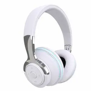 Wireless Bluetooth 5.1 Headphones Over Ear LED Headset Stereo Noise Cancelling - White Wireless Bluetooth 5.1 Headphones Over Ear LED Headset Stereo Noise Cancelling - White