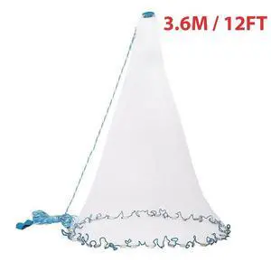 6/8/10/12/16FT Fishing Cast Net Bait Easy Throw Hand Cast Strong Nylon Mesh USA - 3.6M / 12FT 6/8/10/12/16FT Fishing Cast Net Bait Easy Throw Hand Cast Strong Nylon Mesh USA - 3.6M / 12FT