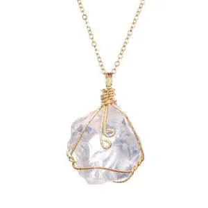 Natural Gemstone Necklace Chakra Stone Pendant Energy Healing Crystal with Chain - White Quartz Natural Gemstone Necklace Chakra Stone Pendant Energy Healing Crystal with Chain - White Quartz
