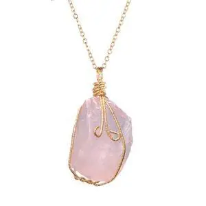 Natural Gemstone Necklace Chakra Stone Pendant Energy Healing Crystal with Chain - Rose Quartz Natural Gemstone Necklace Chakra Stone Pendant Energy Healing Crystal with Chain - Rose Quartz