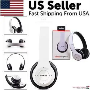 Wireless Bluetooth 5.0 Headphones Headset Over-Ear FM Radio MIC Foldable TF Card - White Wireless Bluetooth 5.0 Headphones Headset Over-Ear FM Radio MIC Foldable TF Card - White