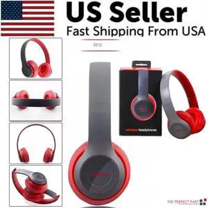 Wireless Bluetooth 5.0 Headphones Headset Over-Ear FM Radio MIC Foldable TF Card - Red Wireless Bluetooth 5.0 Headphones Headset Over-Ear FM Radio MIC Foldable TF Card - Red