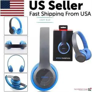 Wireless Bluetooth 5.0 Headphones Headset Over-Ear FM Radio MIC Foldable TF Card - Blue Wireless Bluetooth 5.0 Headphones Headset Over-Ear FM Radio MIC Foldable TF Card - Blue