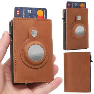 For Airtag Wallet Case Genuine Leather Credit Card Holder Magnetic Air Tag Cover - Light Brown For Airtag Wallet Case Genuine Leather Credit Card Holder Magnetic Air Tag Cover - Light Brown