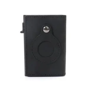 For Airtag Wallet Case Genuine Leather Credit Card Holder Magnetic Air Tag Cover - Black For Airtag Wallet Case Genuine Leather Credit Card Holder Magnetic Air Tag Cover - Black