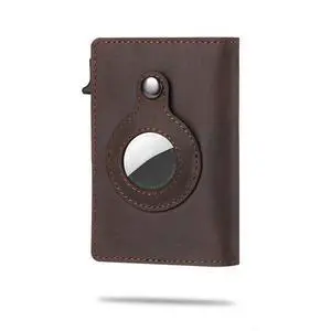 For Airtag Wallet Case Genuine Leather Credit Card Holder Magnetic Air Tag Cover - Dark Brown For Airtag Wallet Case Genuine Leather Credit Card Holder Magnetic Air Tag Cover - Dark Brown