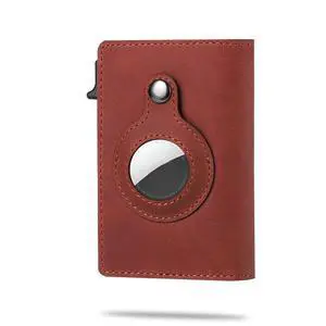 For Airtag Wallet Case Genuine Leather Credit Card Holder Magnetic Air Tag Cover - Red For Airtag Wallet Case Genuine Leather Credit Card Holder Magnetic Air Tag Cover - Red