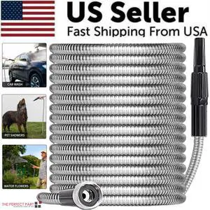 Stainless Steel Metal Garden Water Hose Pipe Flexible Lightweight 25/50/75/100FT Stainless Steel Metal Garden Water Hose Pipe Flexible Lightweight 25/50/75/100FT