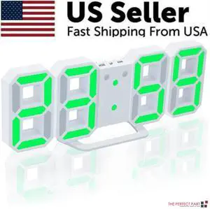 Digital 3D LED Big Wall Desk Alarm Clock Snooze 12/24 Hours Auto Brightness USB - Green Digital 3D LED Big Wall Desk Alarm Clock Snooze 12/24 Hours Auto Brightness USB - Green