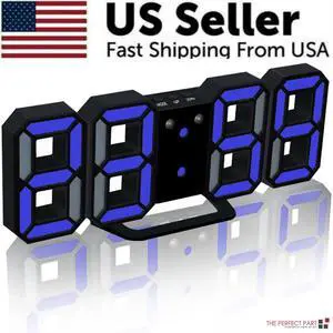 Digital 3D LED Big Wall Desk Alarm Clock Snooze 12/24 Hours Auto Brightness USB - Black and Blue Digital 3D LED Big Wall Desk Alarm Clock Snooze 12/24 Hours Auto Brightness USB - Black and Blue