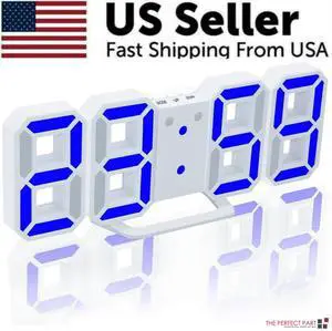 Digital 3D LED Big Wall Desk Alarm Clock Snooze 12/24 Hours Auto Brightness USB - Blue Digital 3D LED Big Wall Desk Alarm Clock Snooze 12/24 Hours Auto Brightness USB - Blue