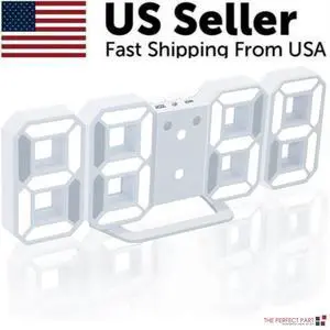 Digital 3D LED Big Wall Desk Alarm Clock Snooze 12/24 Hours Auto Brightness USB - White Digital 3D LED Big Wall Desk Alarm Clock Snooze 12/24 Hours Auto Brightness USB - White