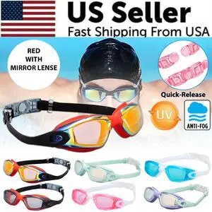 Clear Comfortable Swimming Goggles UV- Anti-Fog Swim Glasses Mirror Adult & Kids - Red with Mirrored Lenses Clear Comfortable Swimming Goggles UV- Anti-Fog Swim Glasses Mirror Adult & Kids - Red with Mirrored Lenses